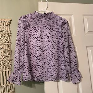 Banana Republic Smocked Mock Neck Dotted Blouse